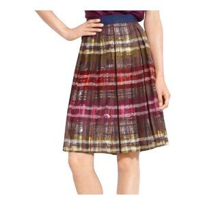 Trina Turk Tidepool Timber Frame Plaid 100% Silk Pleated Skirt Women's Size 6‎